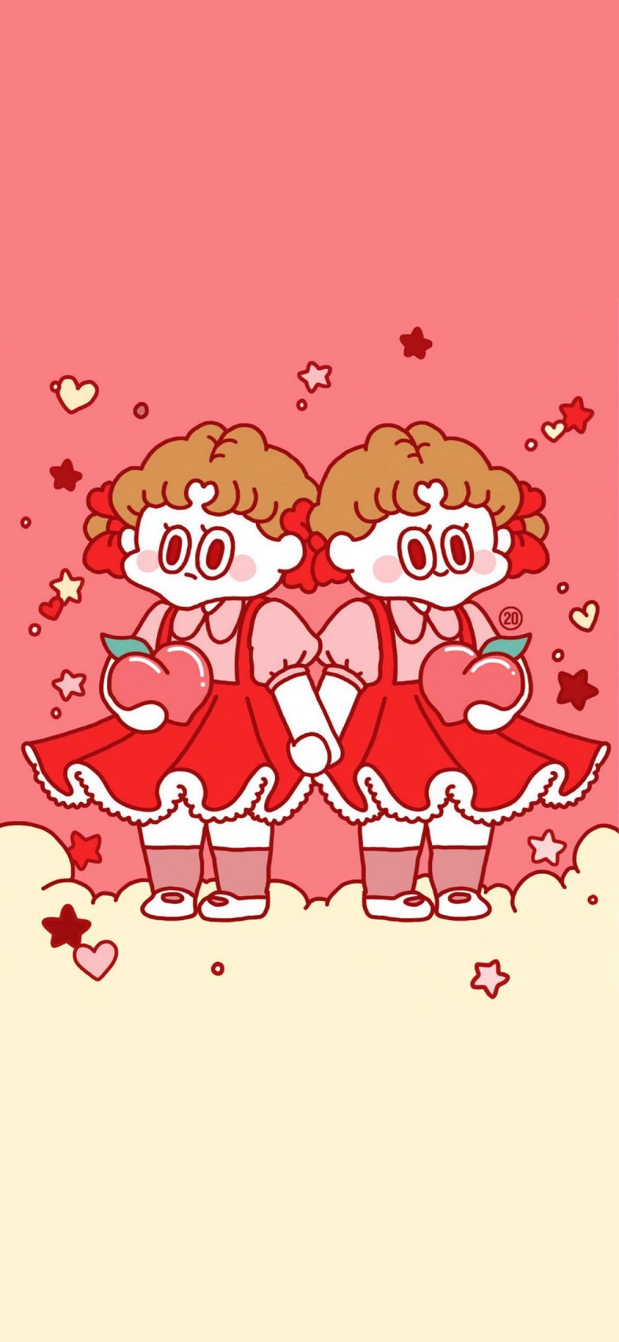 [2436×1125]卡通 小女孩 爱心 双胞胎 苹果手机动漫壁纸图片