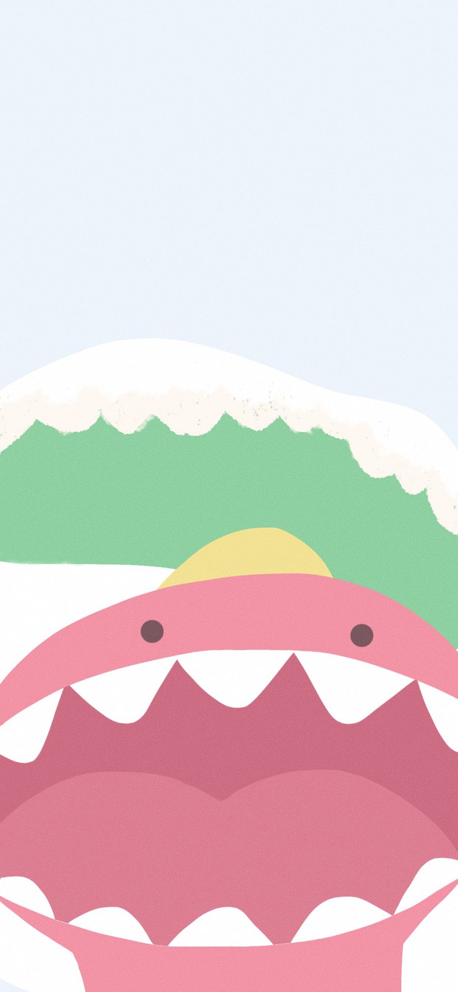 [2436×1125]卡通 小恐龙 粉色 张嘴 可爱（取自微博：_magua） 苹果手机动漫壁纸图片