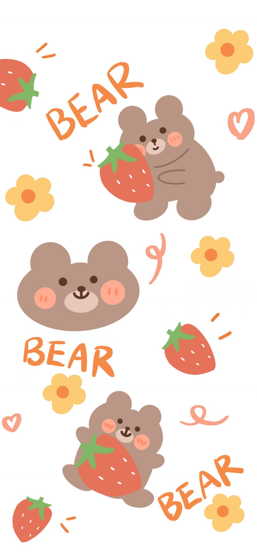 [2436×1125]卡通 小熊  bear 草莓 苹果手机动漫壁纸图片