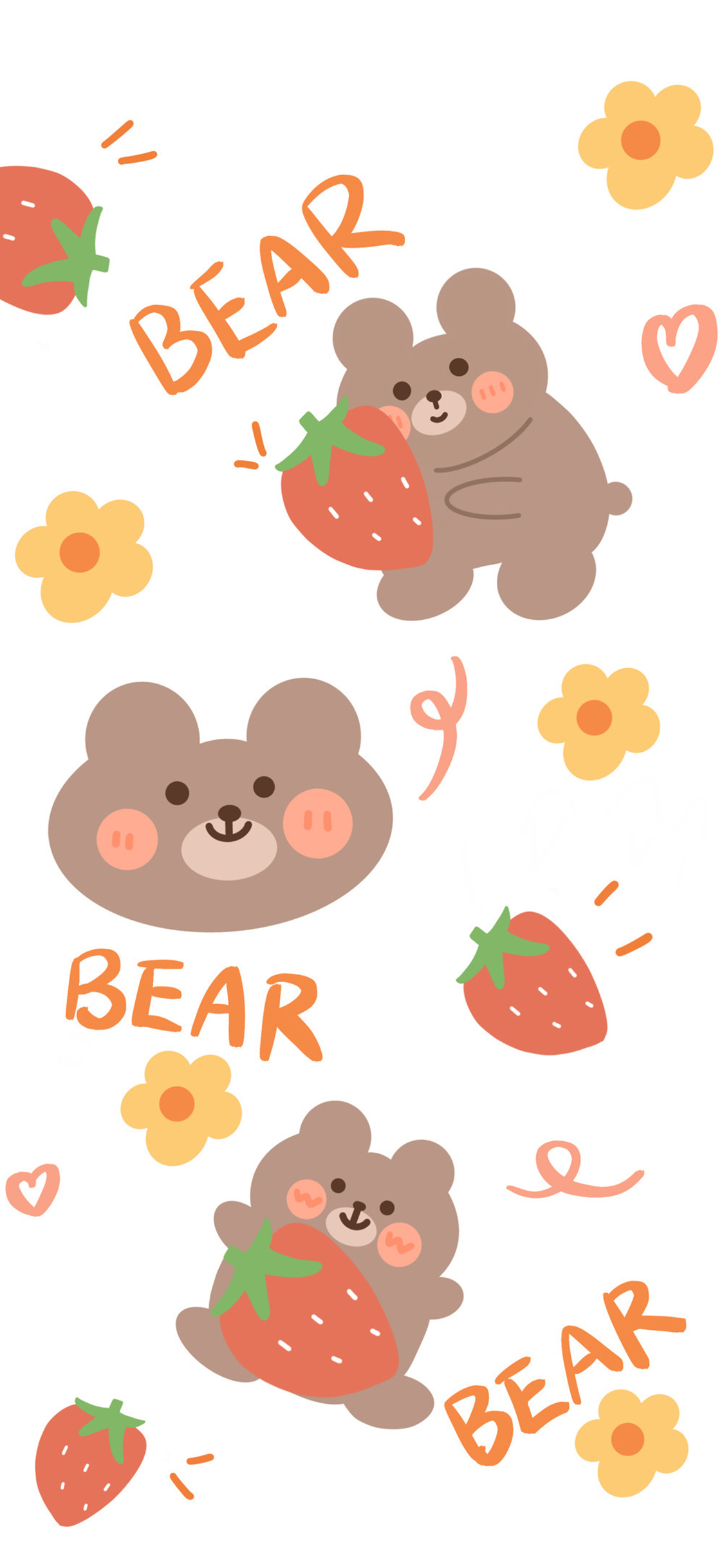 [2436×1125]卡通 小熊  bear 草莓 苹果手机动漫壁纸图片
