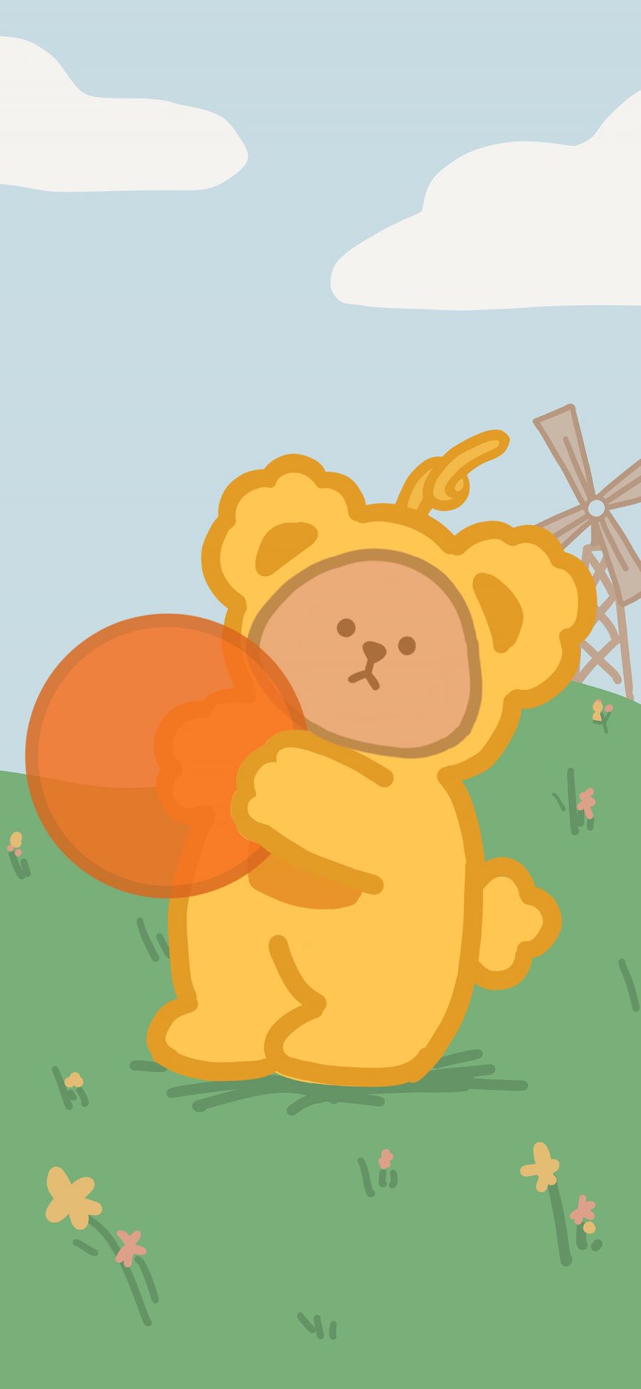 [2436×1125]卡通 小熊 天线宝宝 黄色 苹果手机动漫壁纸图片