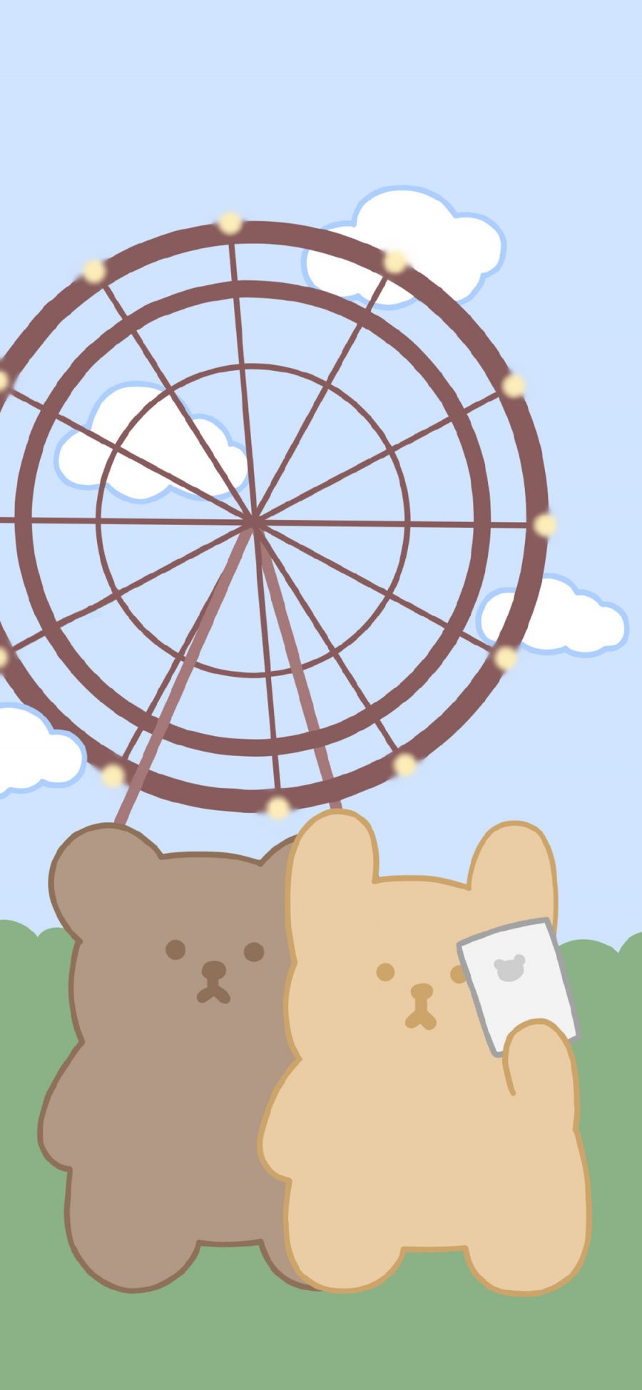 [2436×1125]卡通 小熊 摩天轮 可爱（取自微博：小熊代言人） 苹果手机动漫壁纸图片
