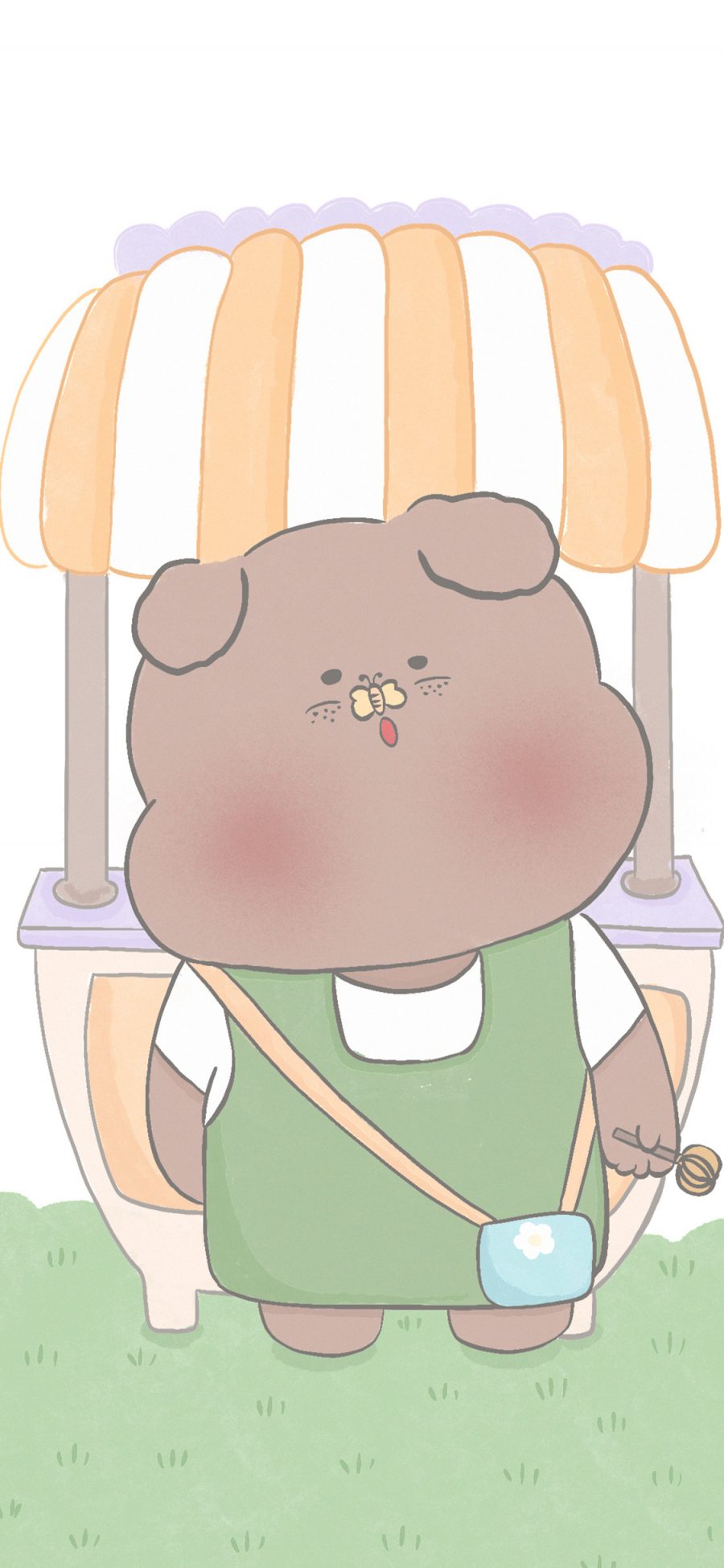 [2436×1125]卡通 小熊 棕熊 可爱（取自微博：寄喜饼给你喔） 苹果手机动漫壁纸图片