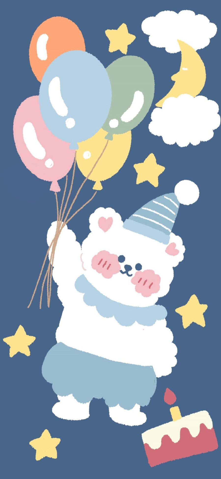 [2436×1125]卡通 小熊 气球 星星 苹果手机动漫壁纸图片