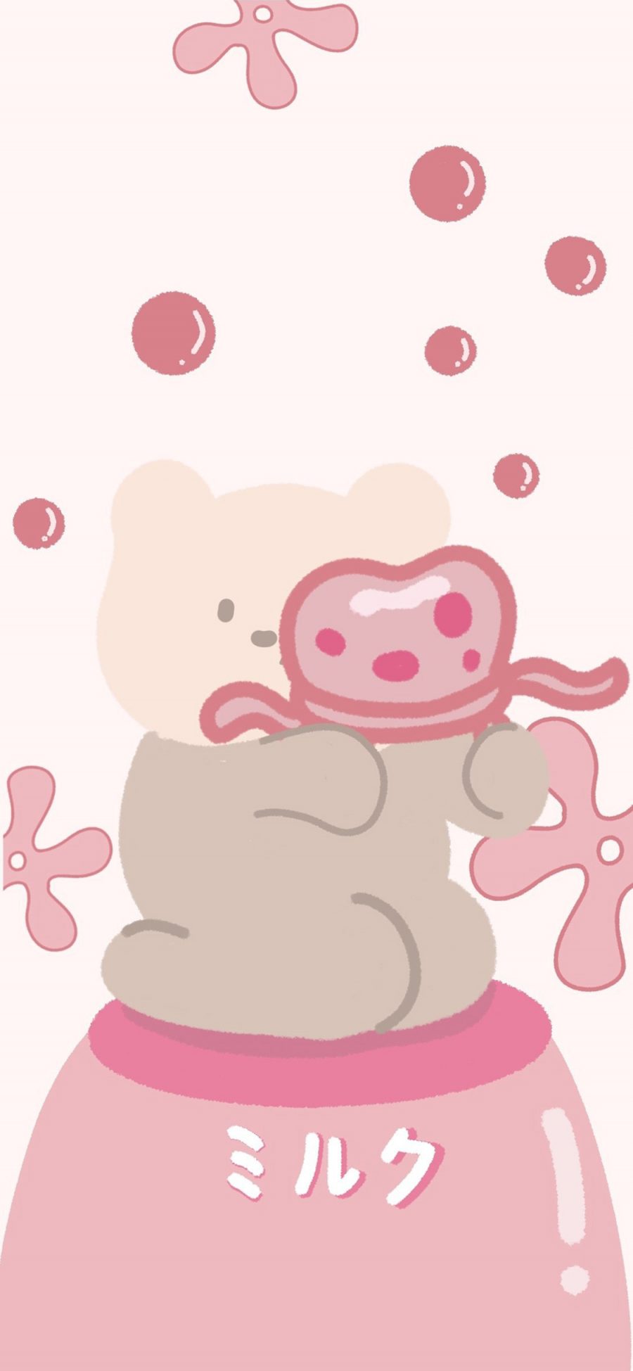 [2436×1125]卡通 小熊 水母 粉色 苹果手机动漫壁纸图片