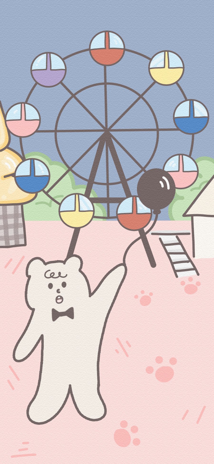 [2436×1125]卡通 小熊 游乐园 摩天轮 苹果手机动漫壁纸图片
