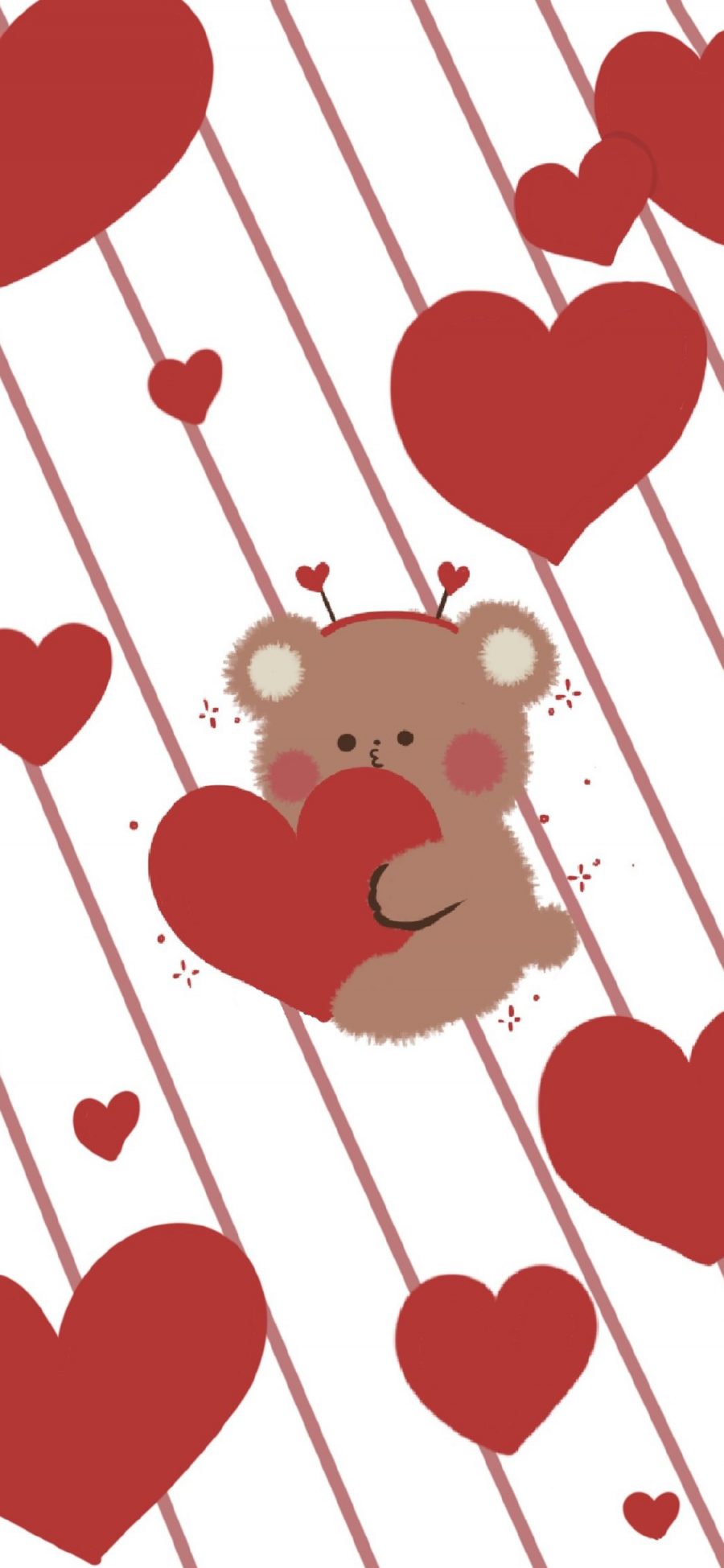 [2436×1125]卡通 小熊 爱心 平铺 苹果手机动漫壁纸图片