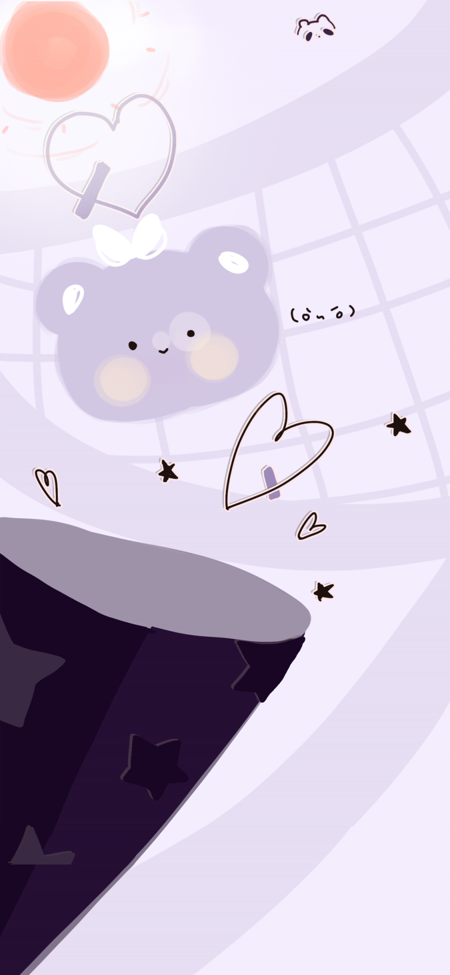 [2436×1125]卡通 小熊 爱心 紫色 可爱 苹果手机动漫壁纸图片