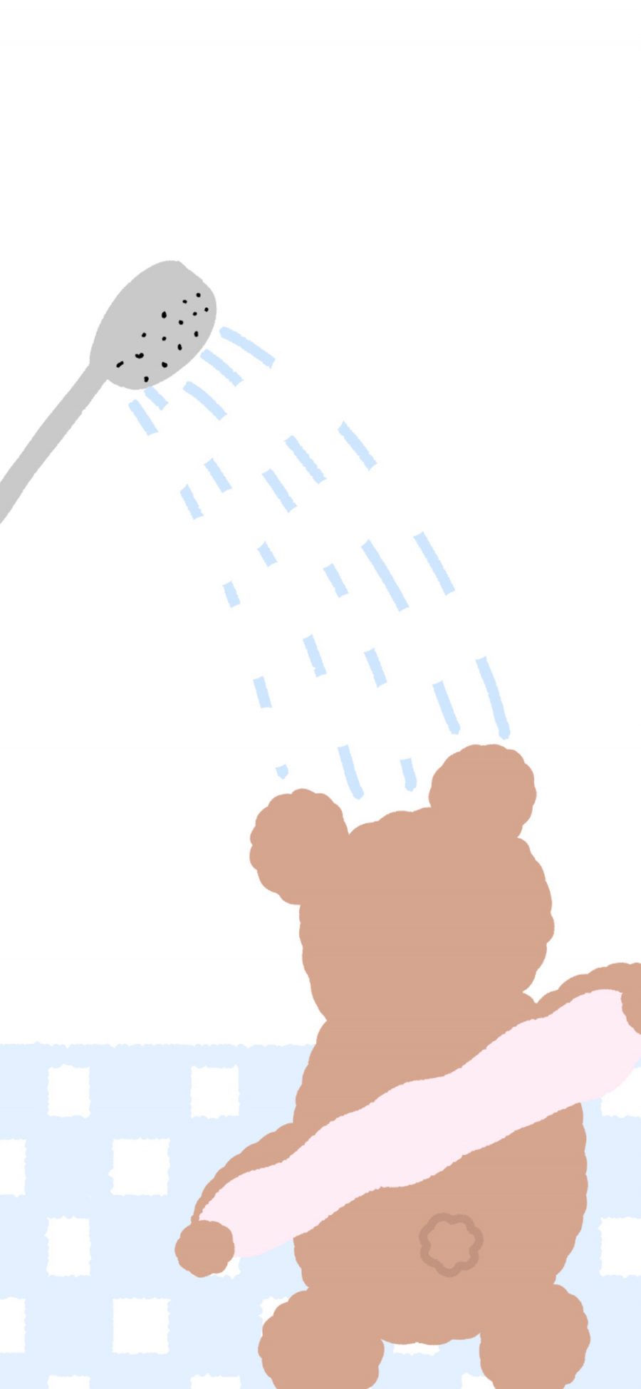 [2436×1125]卡通 小熊 背影 洗澡 苹果手机动漫壁纸图片