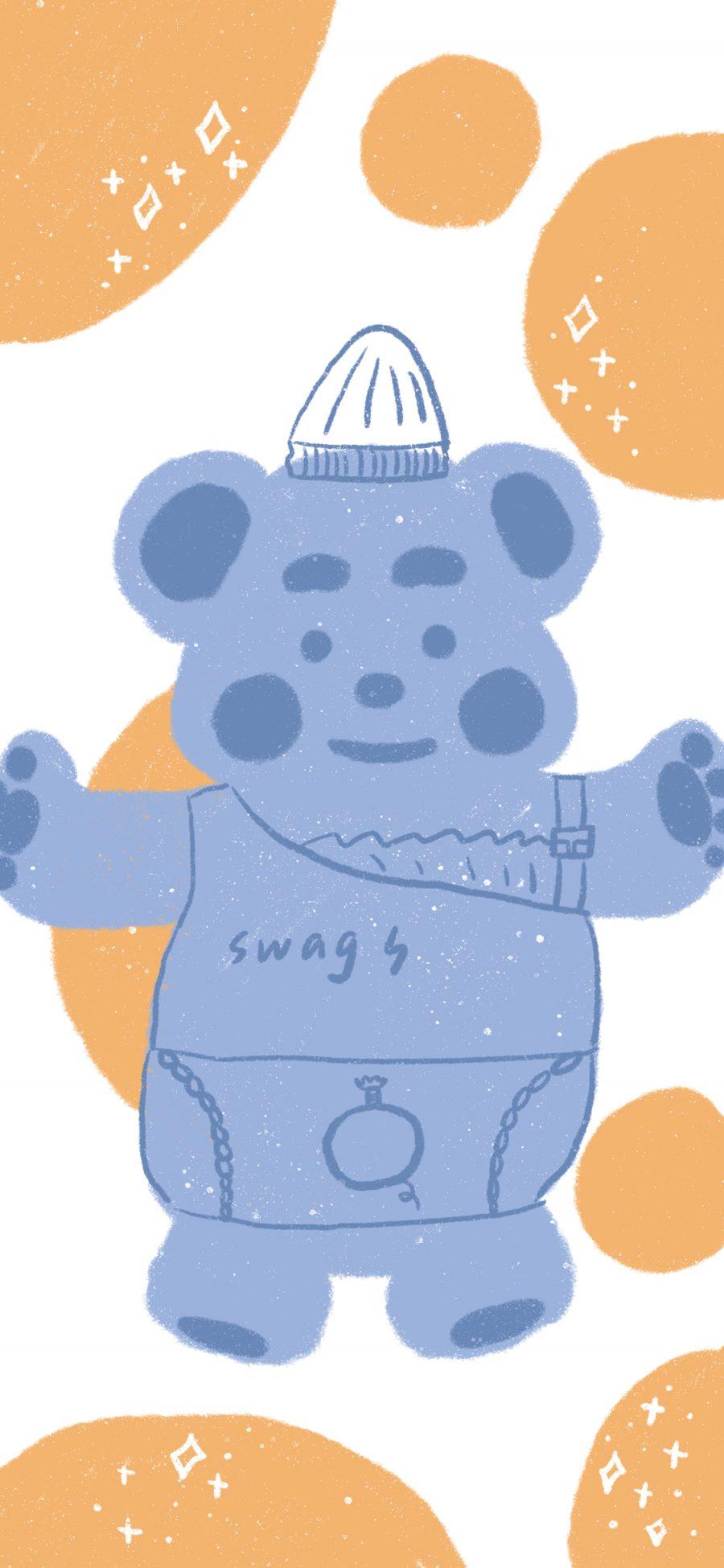 [2436×1125]卡通 小熊 蓝色 可爱 苹果手机动漫壁纸图片