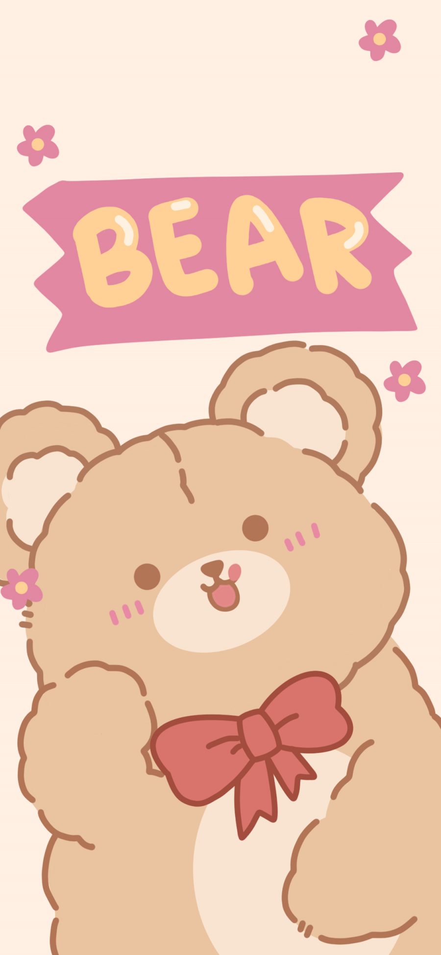 [2436×1125]卡通 小熊 蝴蝶结 bear 苹果手机动漫壁纸图片