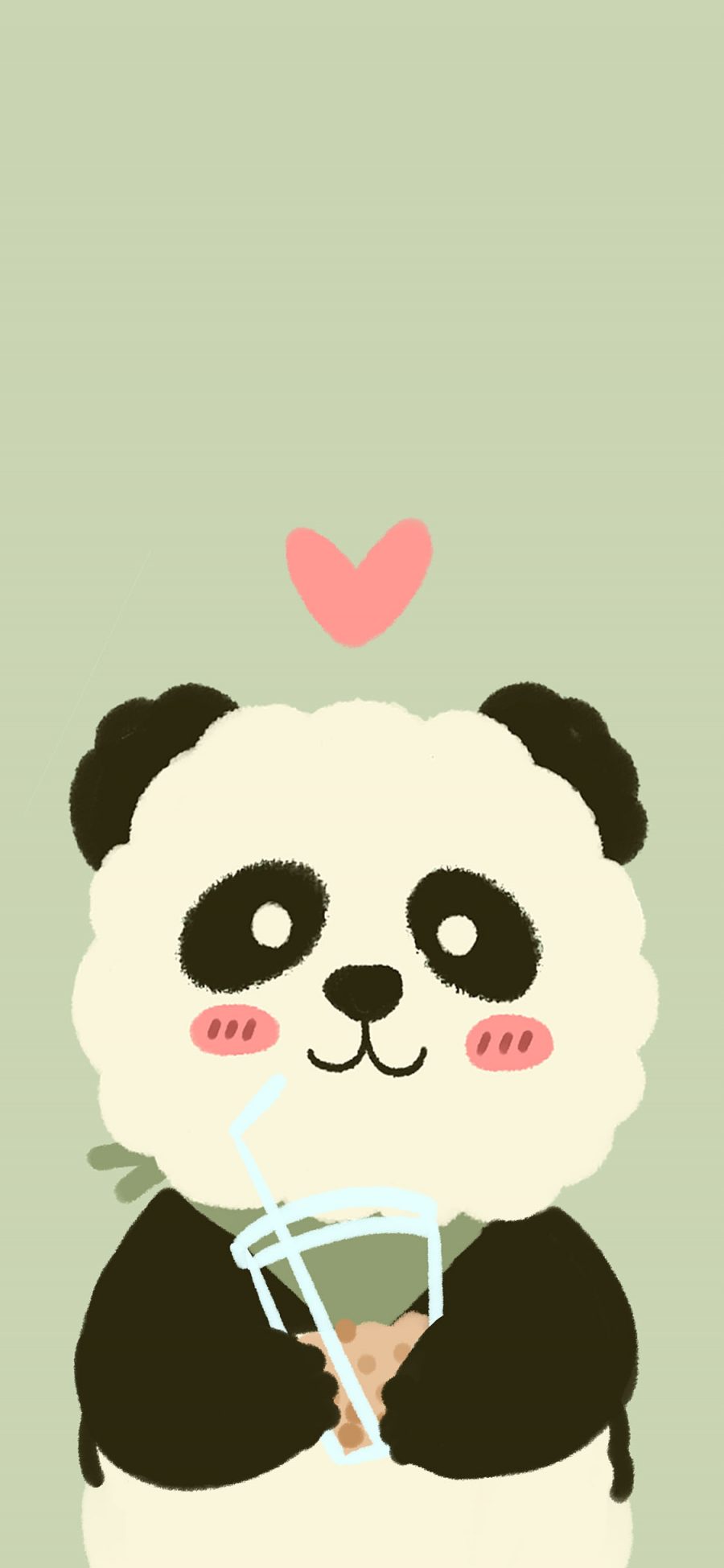 [2436×1125]卡通 小熊猫 喝奶茶 国宝 苹果手机动漫壁纸图片