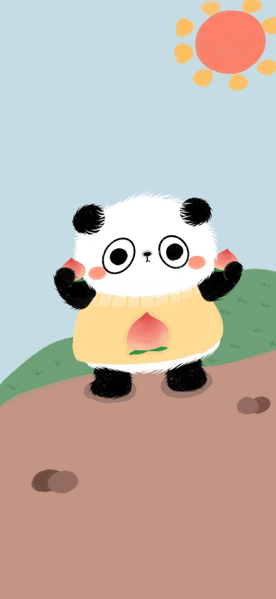 [2436×1125]卡通 小熊猫 国宝 水蜜桃 苹果手机动漫壁纸图片