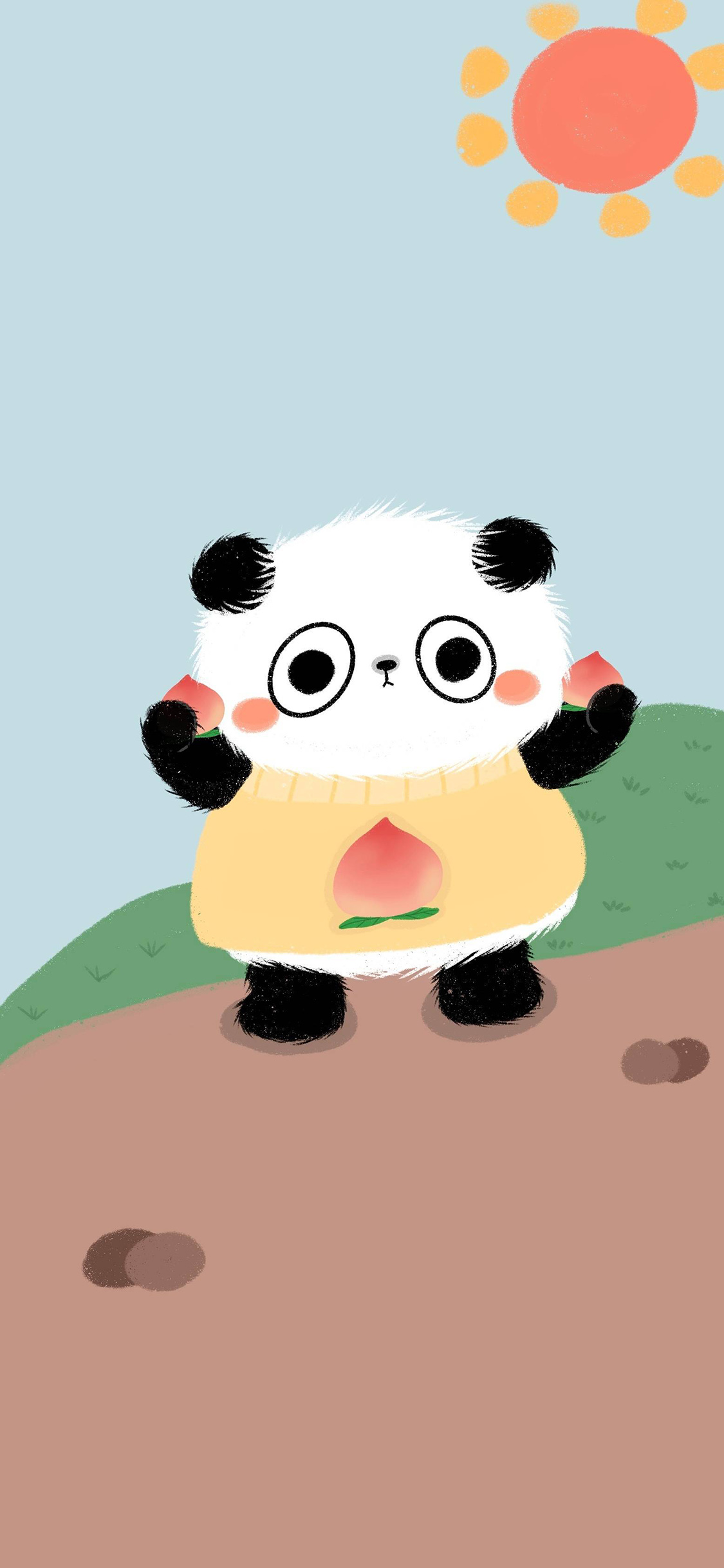 [2436×1125]卡通 小熊猫 国宝 水蜜桃 苹果手机动漫壁纸图片