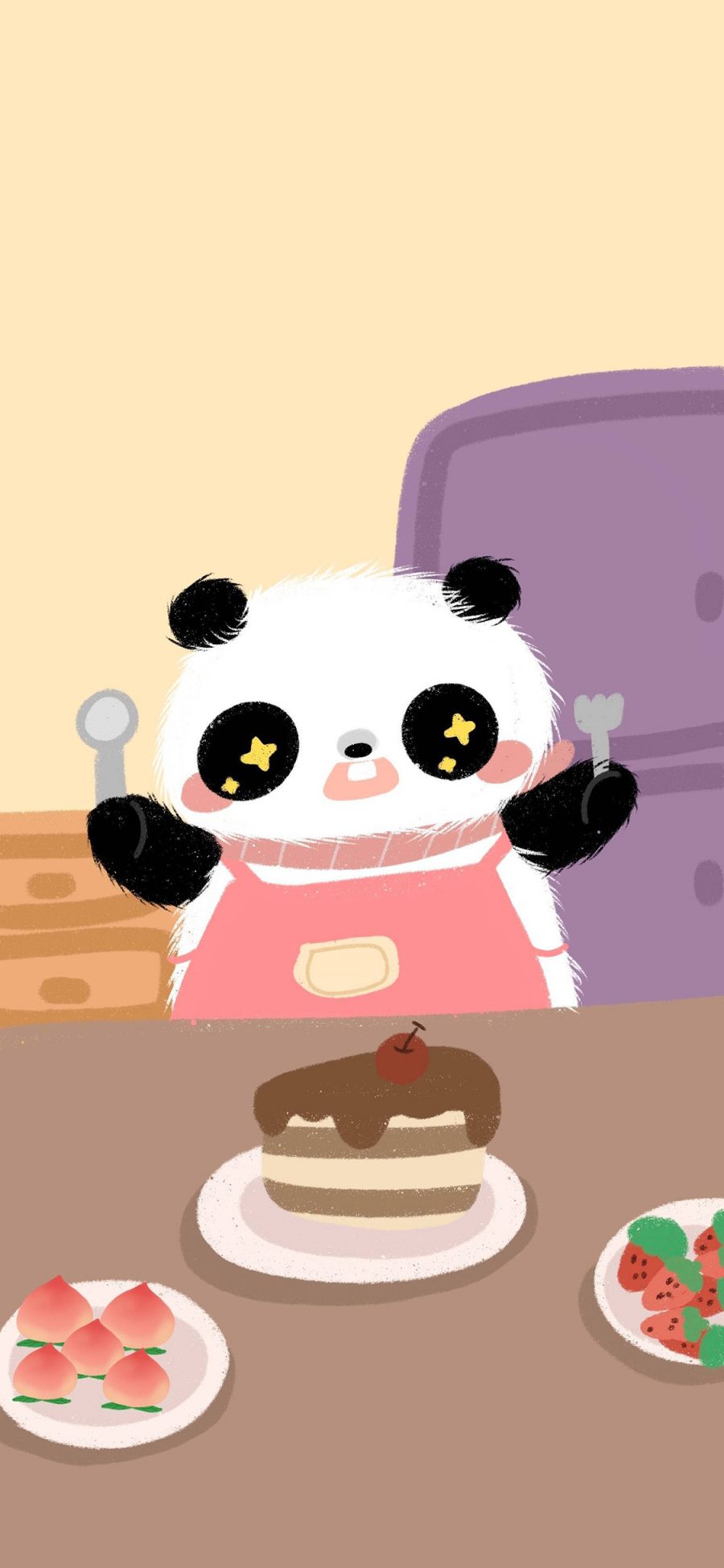 [2436×1125]卡通 小熊猫 蛋糕 可爱 苹果手机动漫壁纸图片