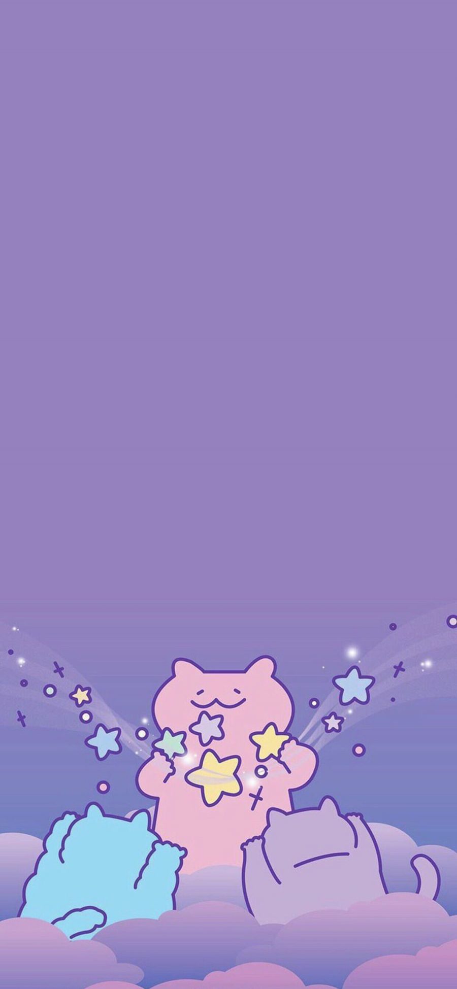 [2436×1125]卡通 小猫 星星 紫色 苹果手机动漫壁纸图片