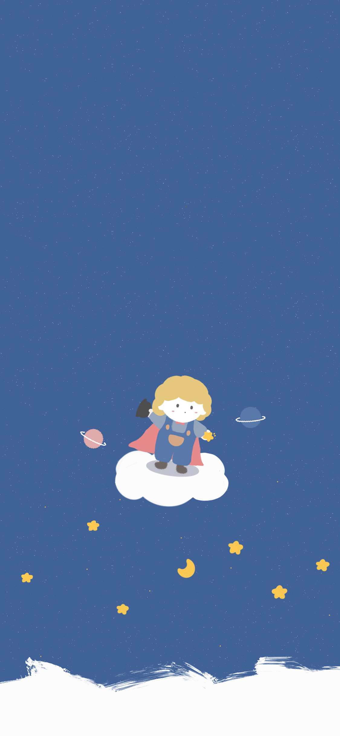 [2436×1125]卡通 小王子蓝 星球 苹果手机动漫壁纸图片