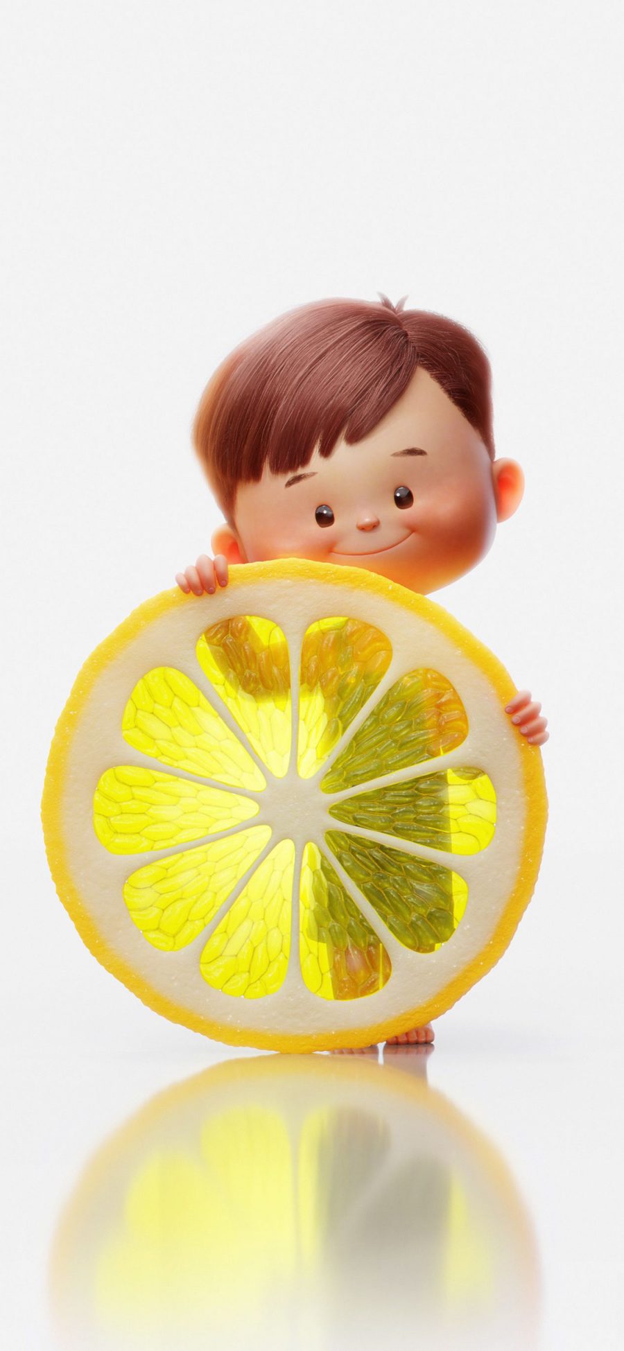 [2436×1125]卡通 小男孩 柠檬片 苹果手机动漫壁纸图片