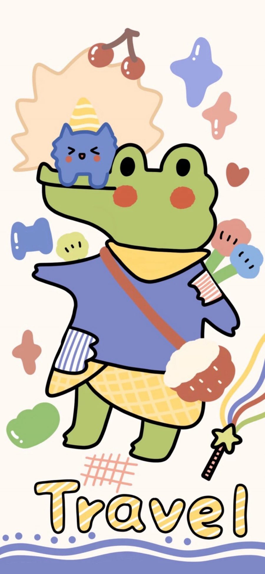 [2436×1125]卡通 小鳄鱼 萌物（取自微博：是谁偷吃了奶酪） 苹果手机动漫壁纸图片