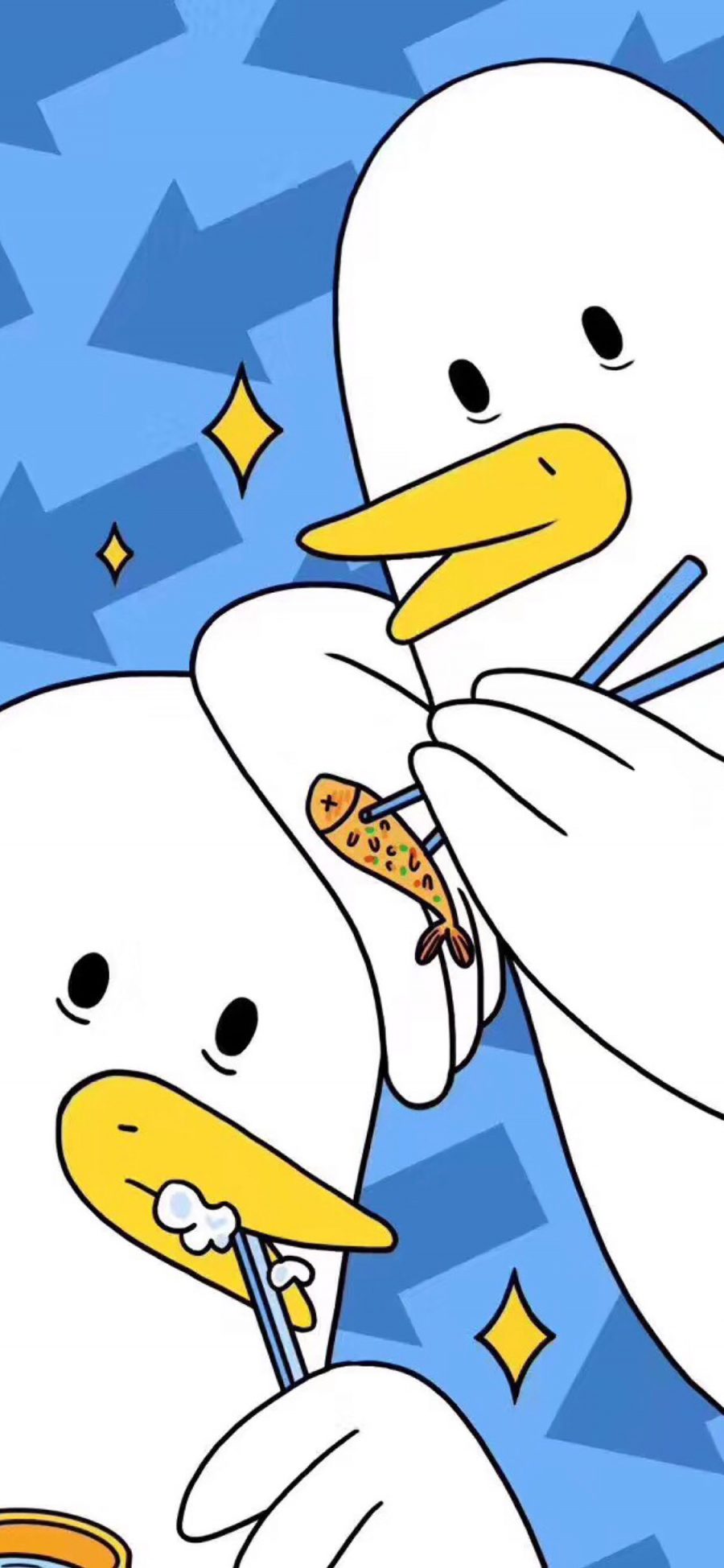 [2436×1125]卡通 小鸟 刷牙 喂食 苹果手机动漫壁纸图片