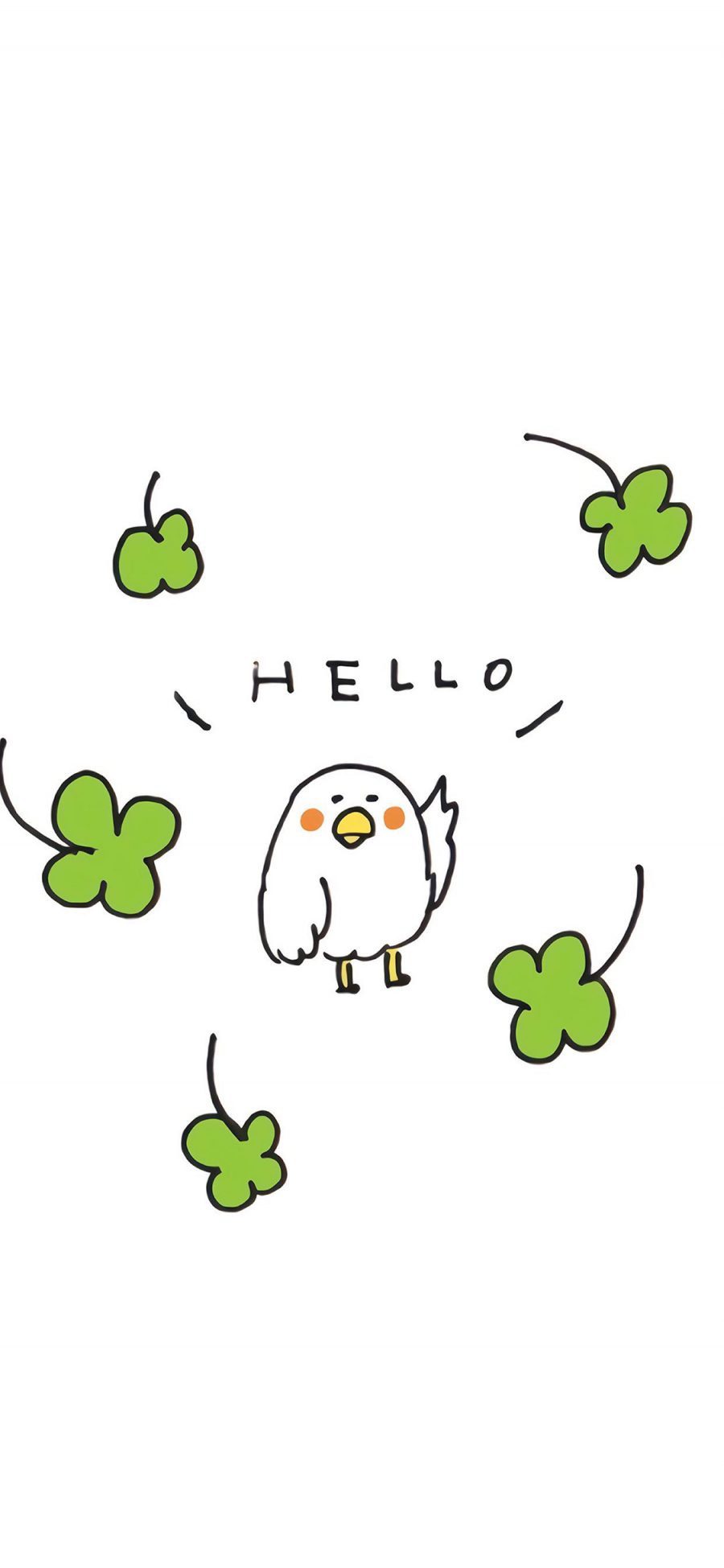[2436×1125]卡通 小鸡 hello 四叶草 苹果手机动漫壁纸图片