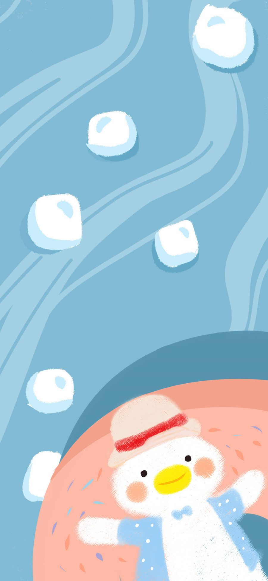[2436×1125]卡通 小鸭 帽子 蓝色 苹果手机动漫壁纸图片