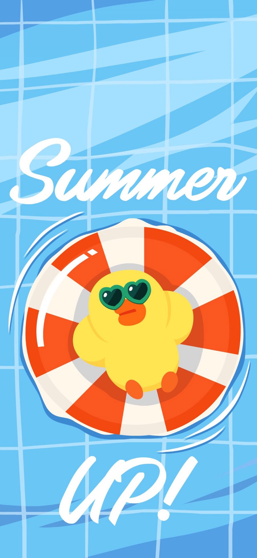 [2436×1125]卡通 小黄鸭 summer 泳圈 苹果手机动漫壁纸图片