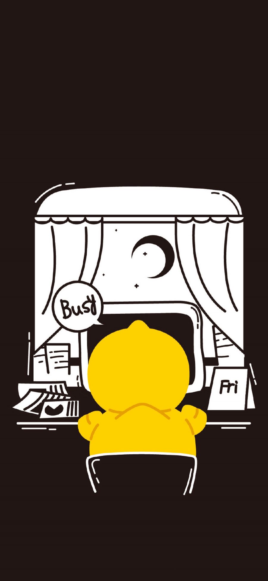 [2436×1125]卡通 小黄鸭 忙碌 B.DUCK 苹果手机动漫壁纸图片