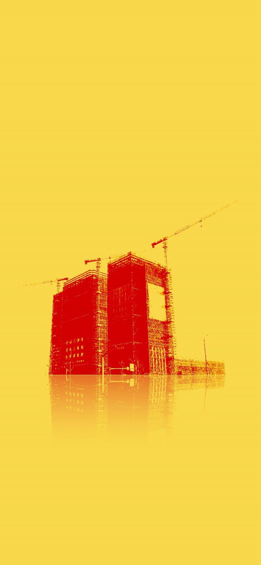 [2436×1125]卡通 建筑 工地 高楼 黄色背景 苹果手机动漫壁纸图片