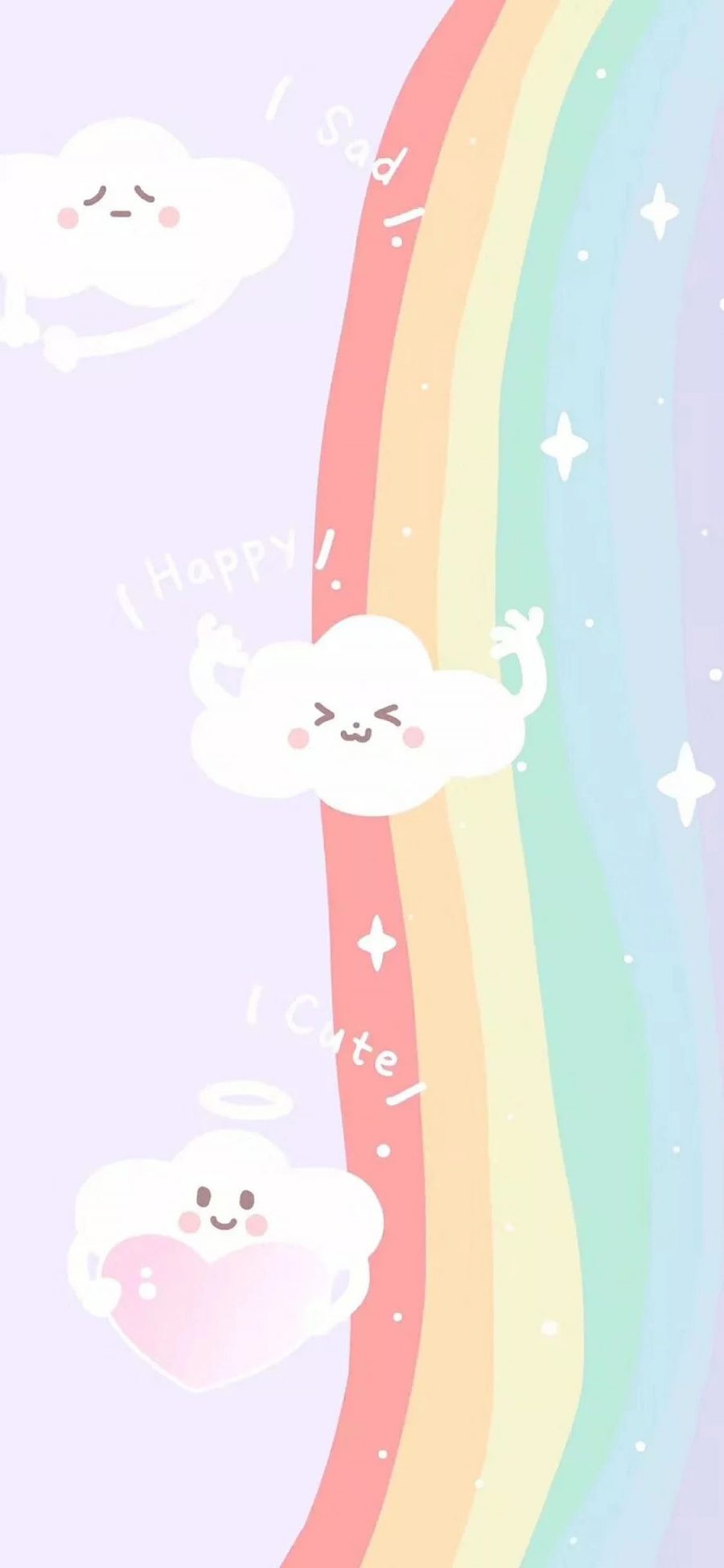 [2436×1125]卡通 彩虹 云朵 happy 苹果手机动漫壁纸图片