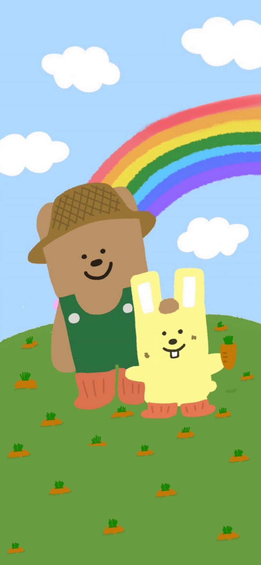 [2436×1125]卡通 彩虹 小熊 兔兔 苹果手机动漫壁纸图片