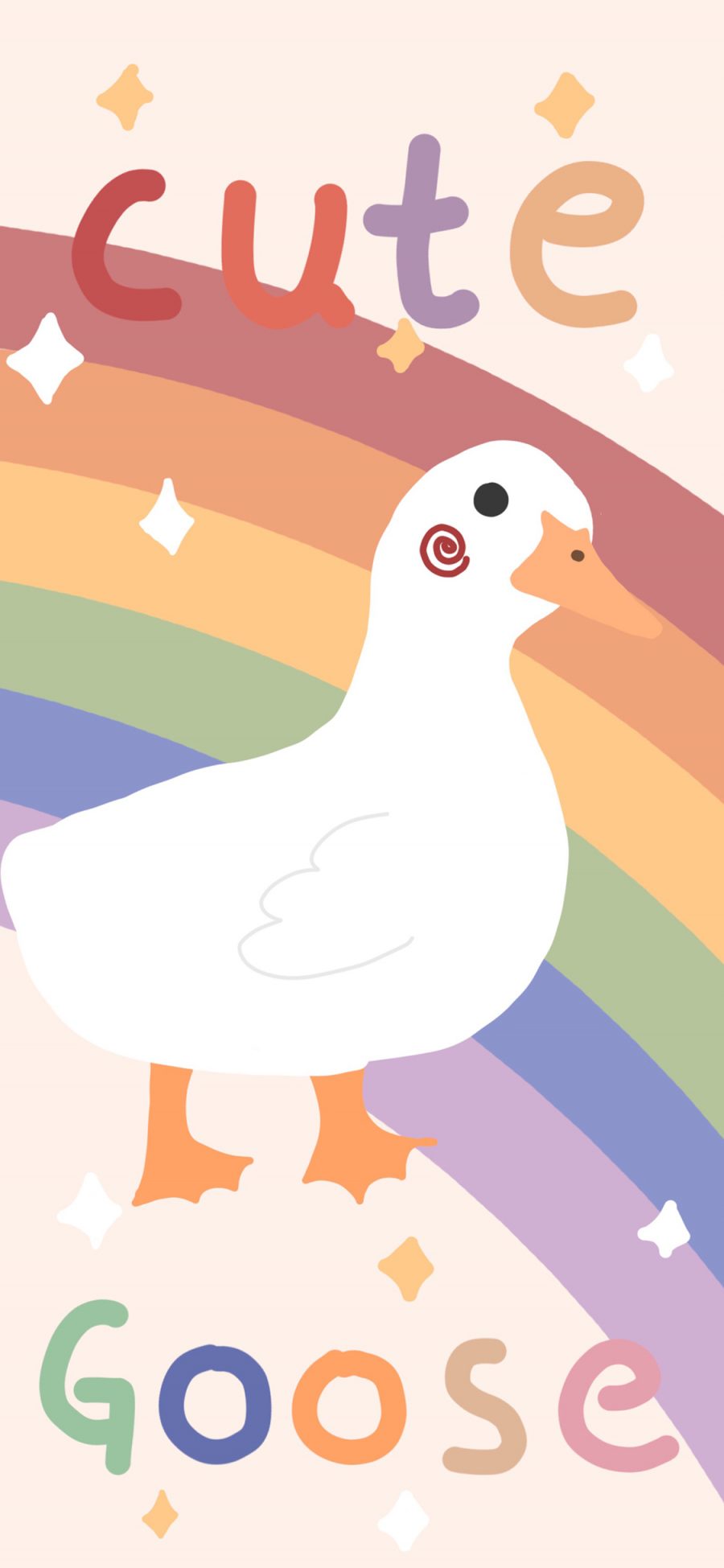 [2436×1125]卡通 彩虹 鹅 cute goose 苹果手机动漫壁纸图片