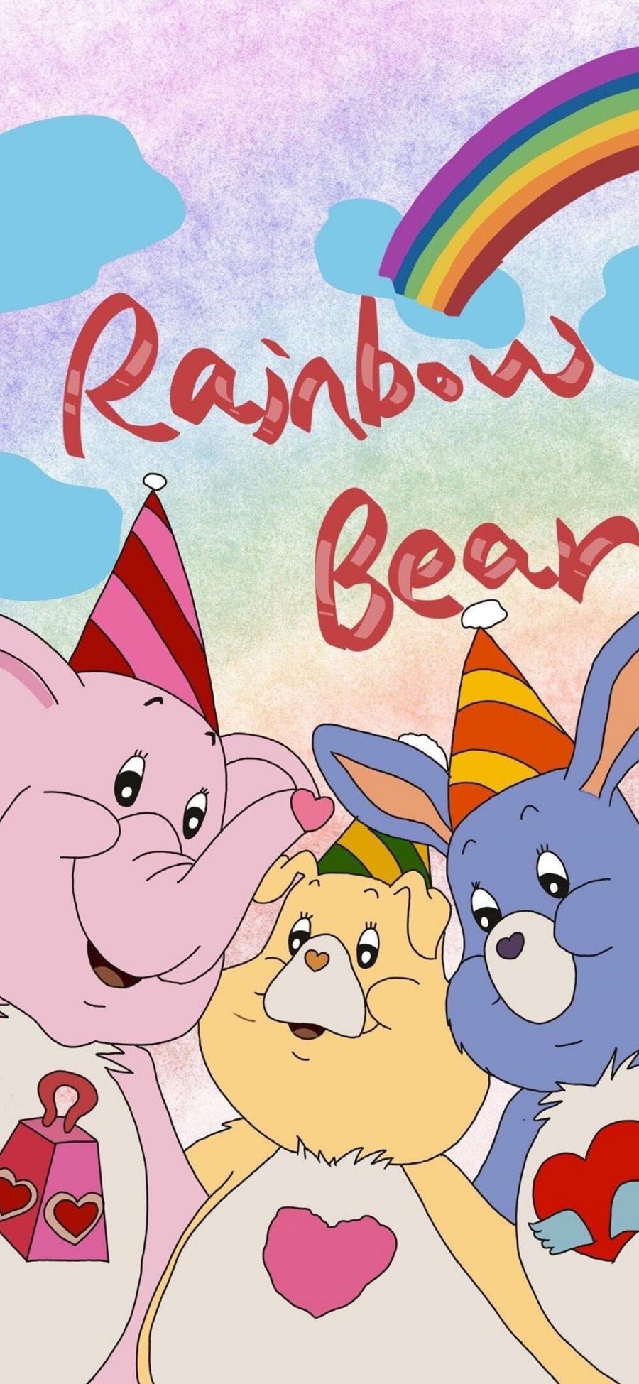 [2436×1125]卡通 彩虹熊 爱心熊 rainbow bear 苹果手机动漫壁纸图片