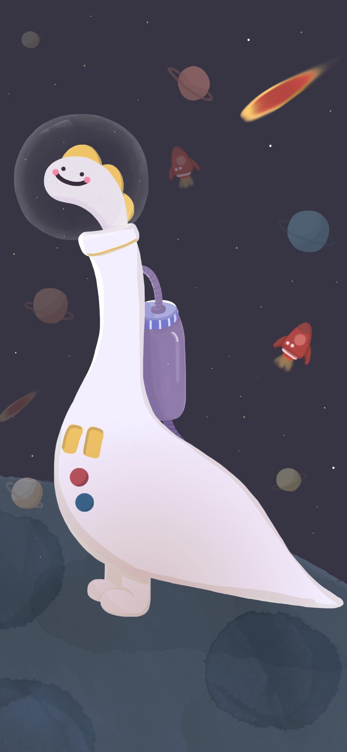 [2436×1125]卡通 恐龙 火星 宇航 苹果手机动漫壁纸图片