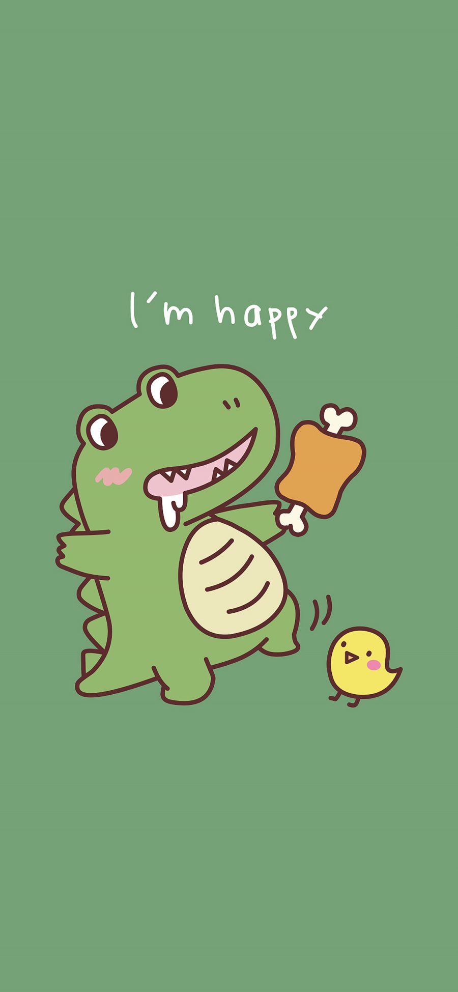 [2436×1125]卡通 恐龙 绿色 Im happy 苹果手机动漫壁纸图片