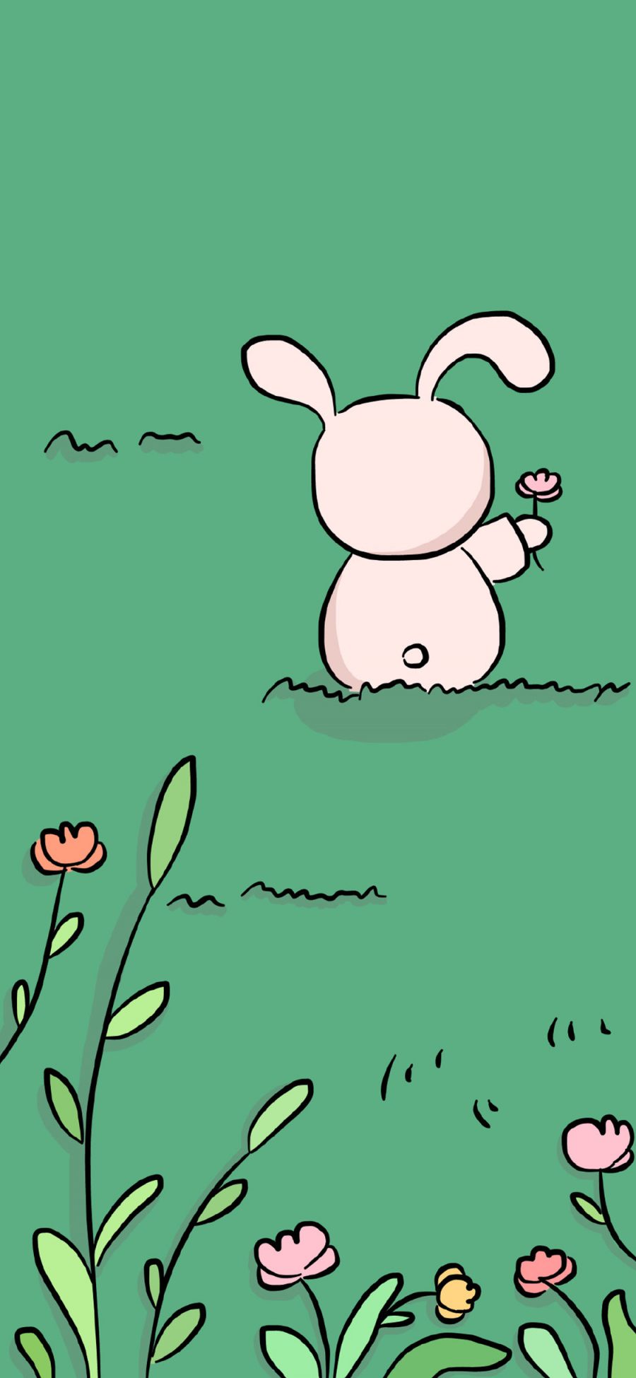 [2436×1125]卡通 插图 兔子 绿色 苹果手机动漫壁纸图片