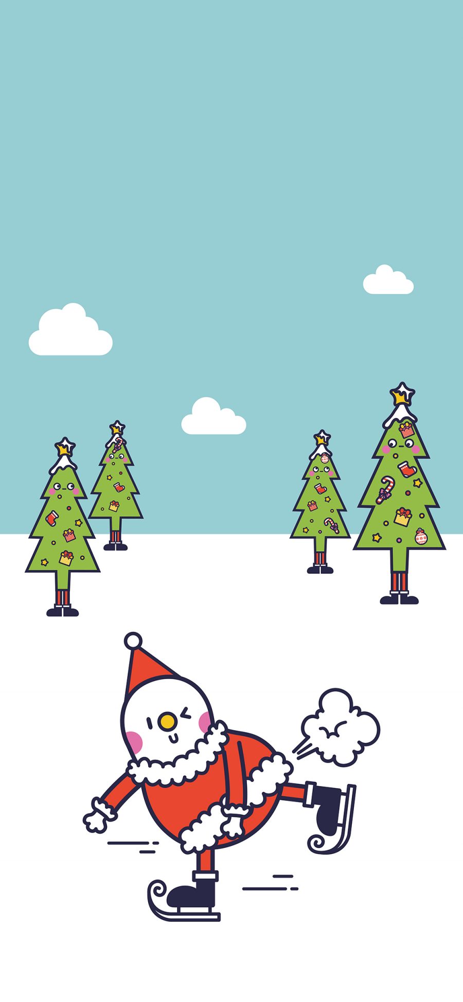 [2436×1125]卡通 插图 圣诞节 雪人 滑雪 苹果手机动漫壁纸图片