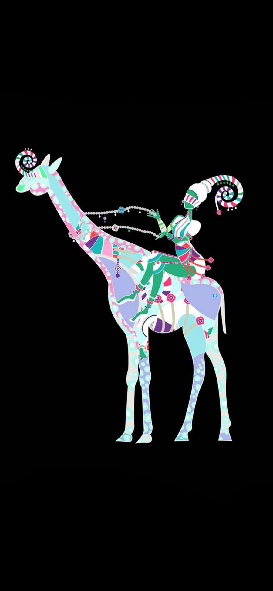 [2436×1125]卡通 插图 色彩 马戏团 长颈鹿 苹果手机动漫壁纸图片