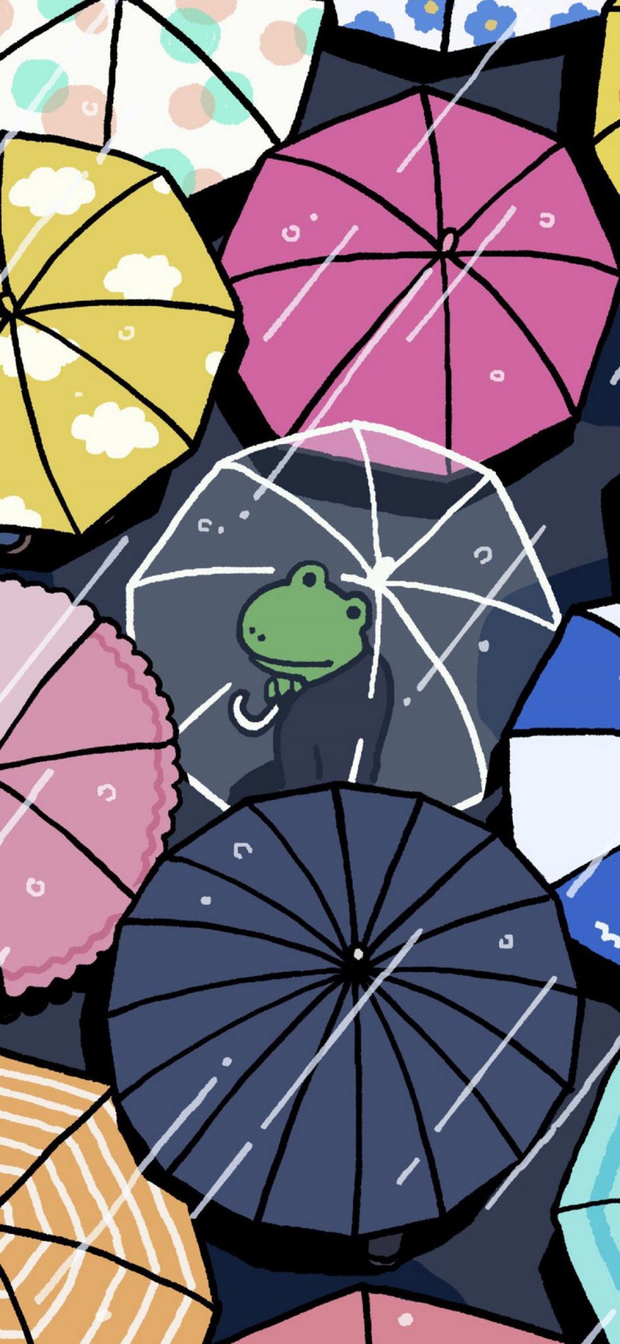 [2436×1125]卡通 插图 青蛙 雨伞 苹果手机动漫壁纸图片