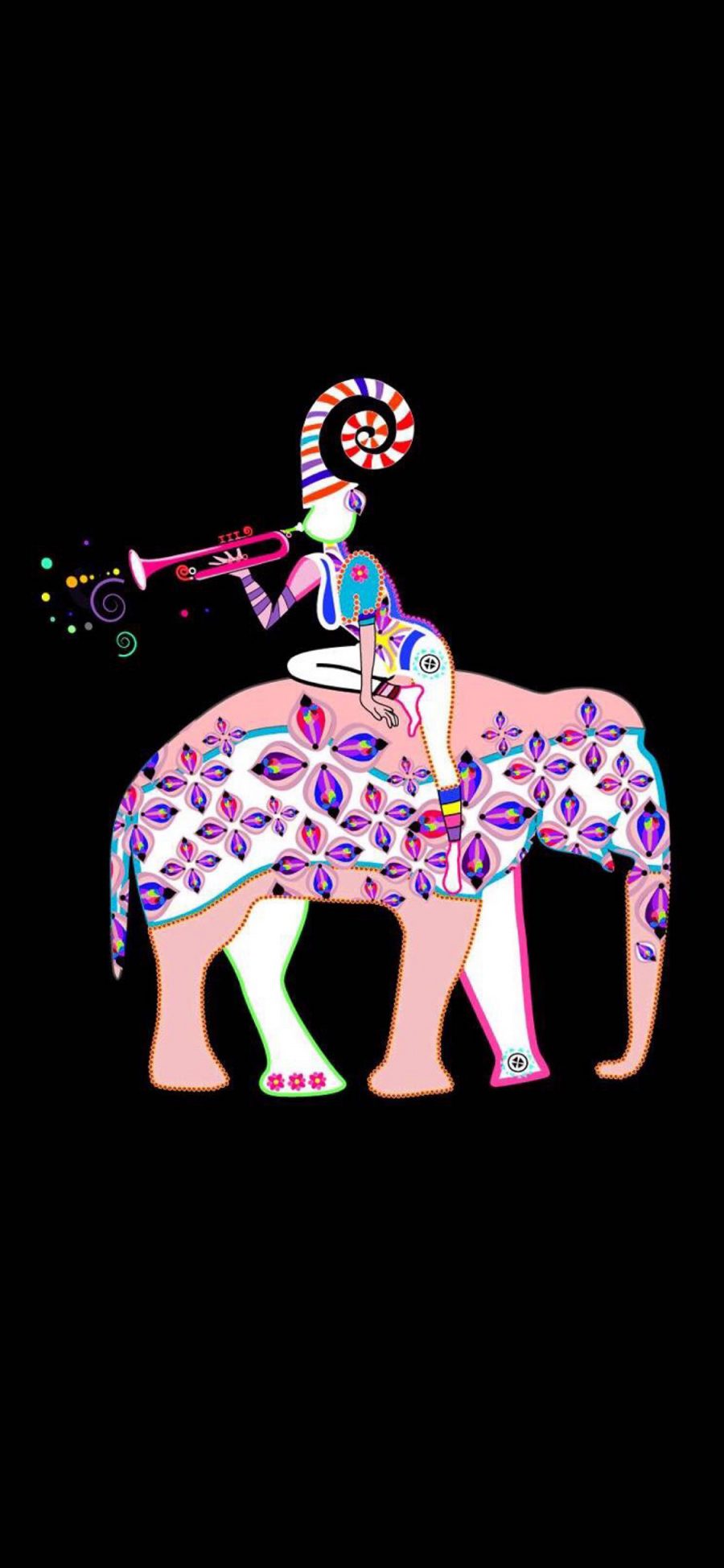 [2436×1125]卡通 插图 马戏团 色彩 大象 苹果手机动漫壁纸图片