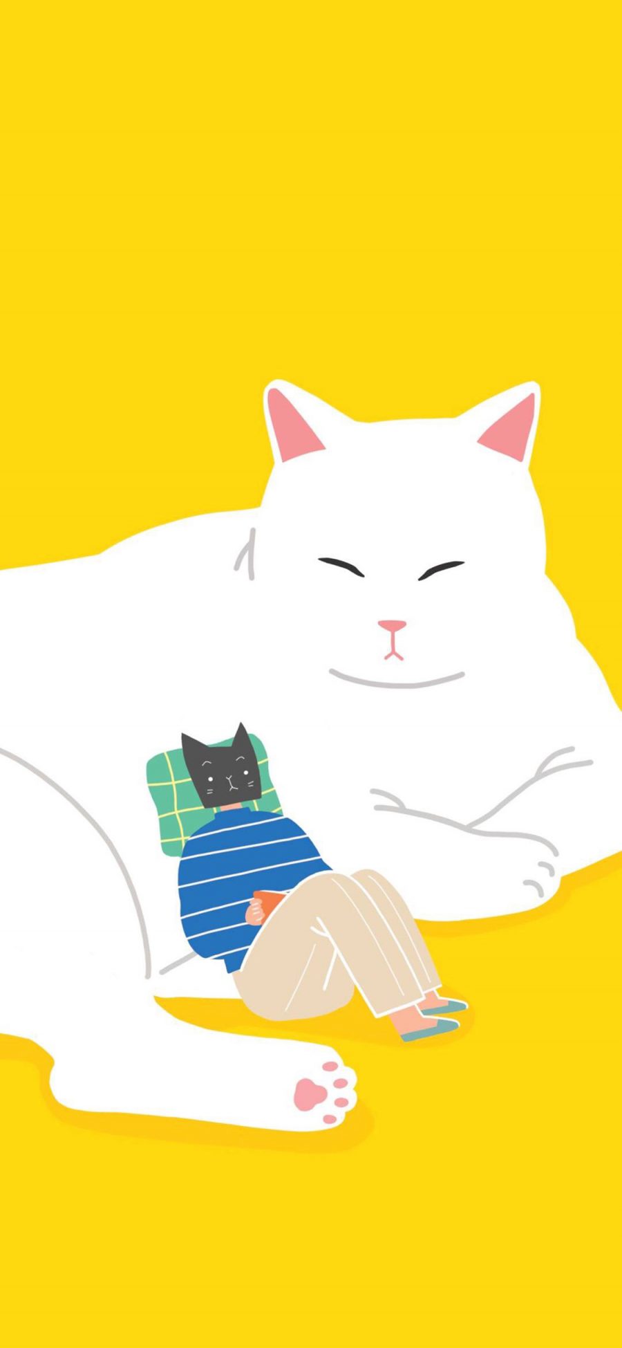 [2436×1125]卡通 插画 猫咪 大白 苹果手机动漫壁纸图片