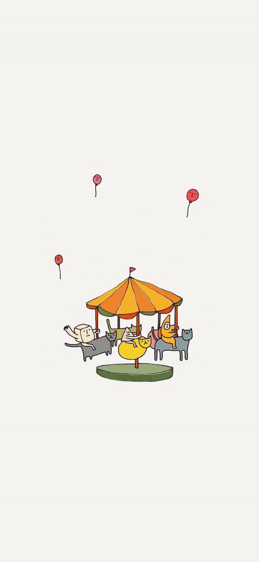 [2436×1125]卡通 旋转 猫咪 气球 苹果手机动漫壁纸图片