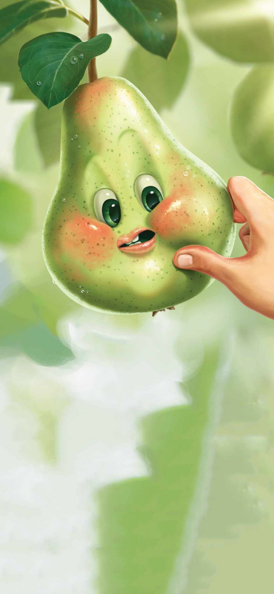 [2436×1125]卡通 梨子 捏脸 可爱 绿色 苹果手机动漫壁纸图片