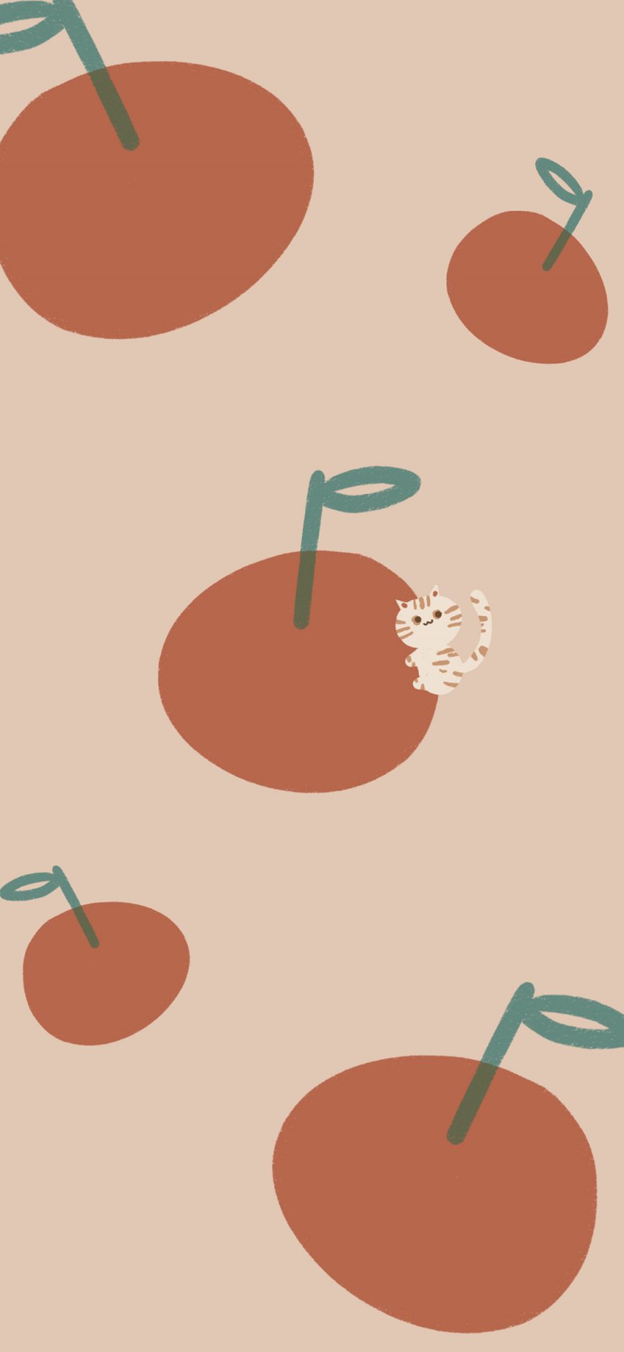 [2436×1125]卡通 橘子 平铺 猫咪 苹果手机动漫壁纸图片