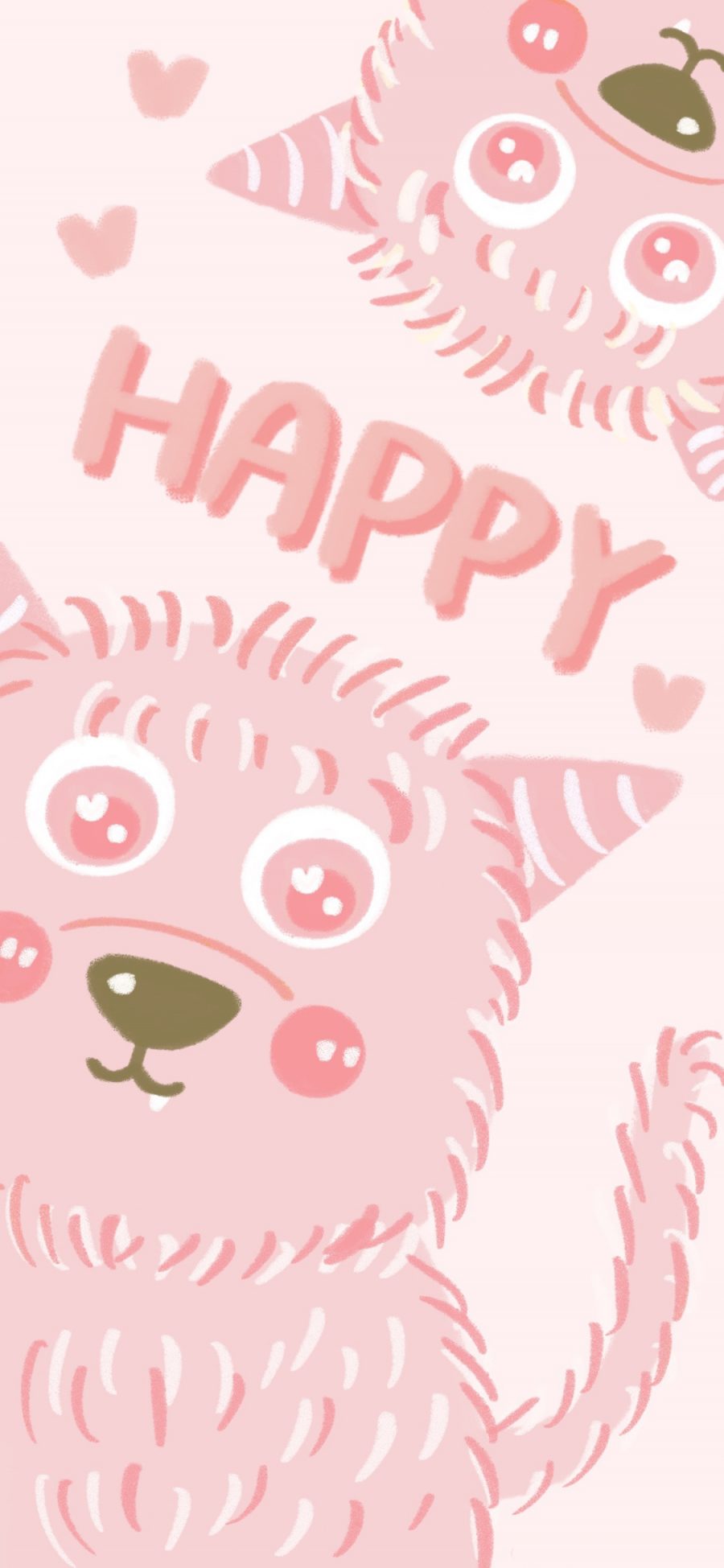 [2436×1125]卡通 毛绒 happy 小狗 粉 苹果手机动漫壁纸图片