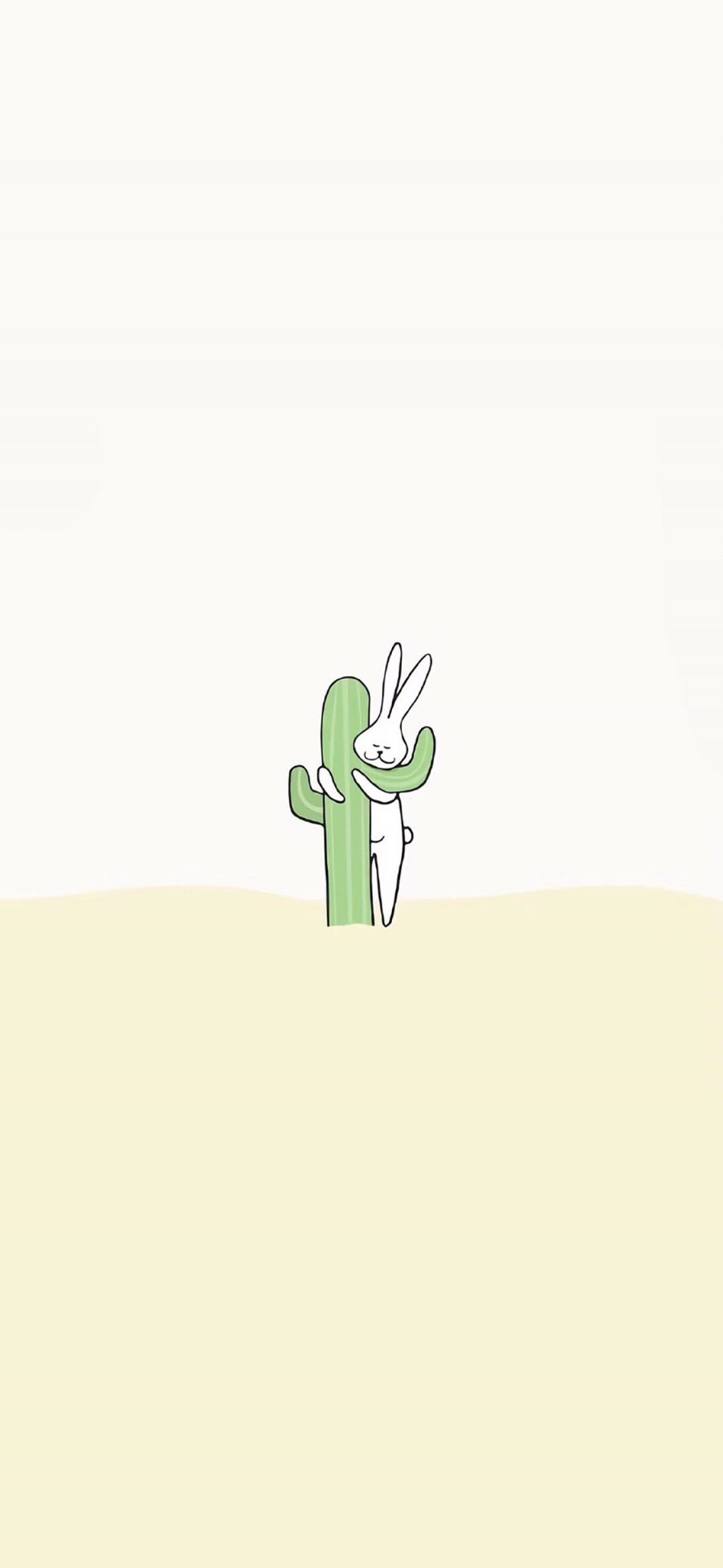 [2436×1125]卡通 沙漠 仙人掌 兔子 拥抱 苹果手机动漫壁纸图片