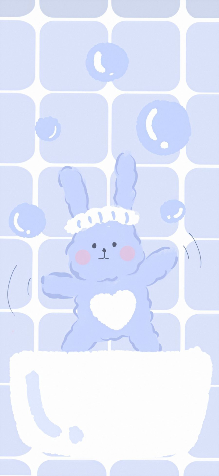 [2436×1125]卡通 浴缸 小兔子 紫色 可爱（取自微博：周游水星） 苹果手机动漫壁纸图片