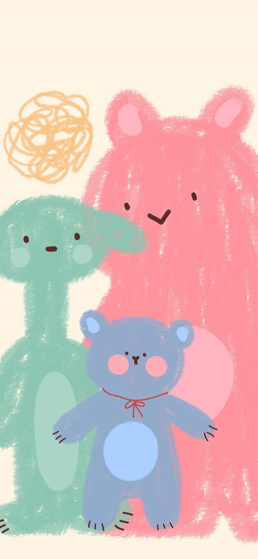 [2436×1125]卡通 涂鸦 兔子 小熊 色彩 苹果手机动漫壁纸图片
