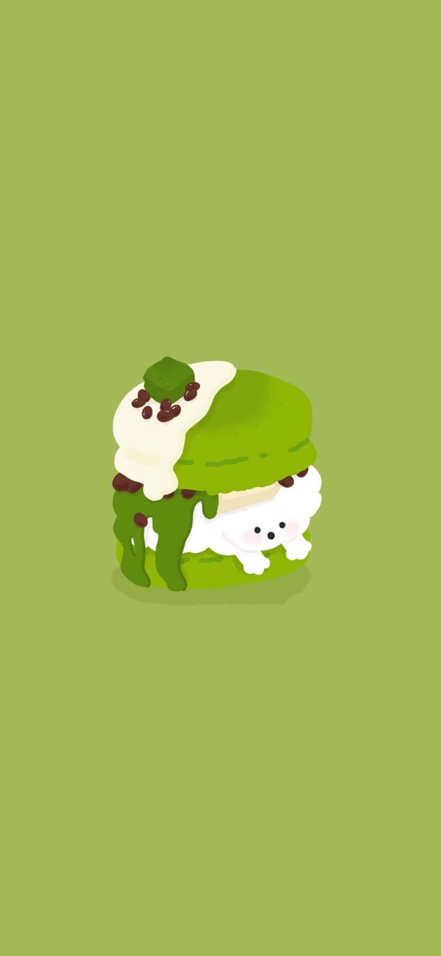 [2436×1125]卡通 狗狗 蛋糕 抹茶 绿色 苹果手机动漫壁纸图片