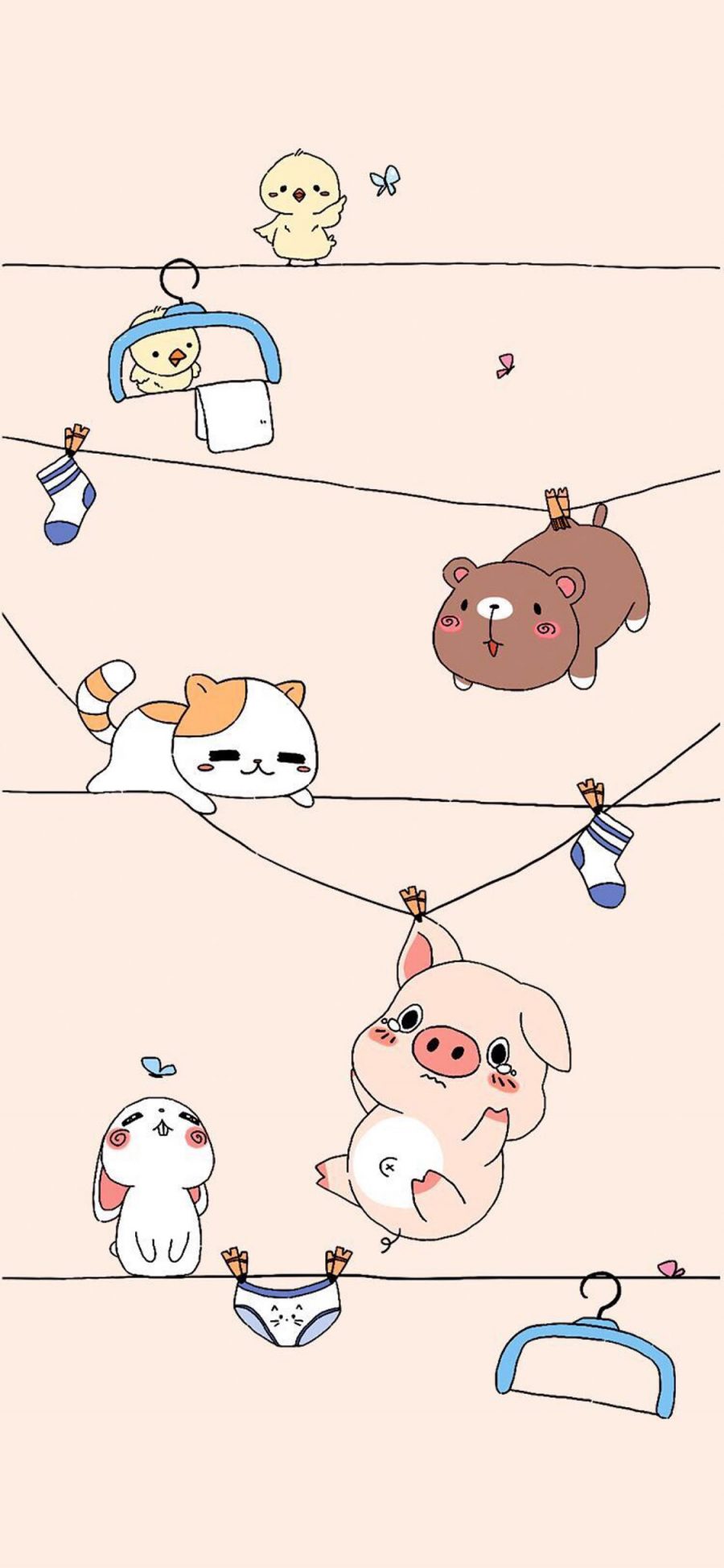 [2436×1125]卡通 猪猪 猫咪 小熊 苹果手机动漫壁纸图片